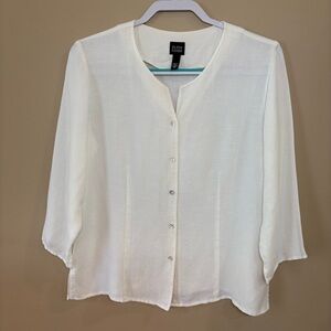 Eileen Fisher Ivory 3/4 Sleeve Blouse with Round Neckline, M, EUC